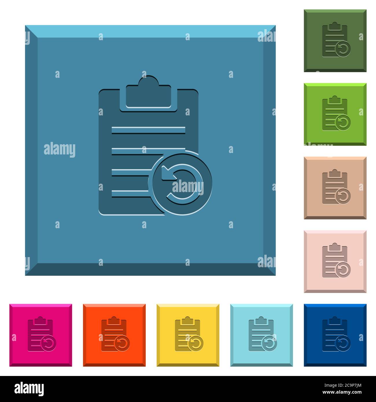Undo note changes engraved icons on edged square buttons in various trendy colors Stock Vector