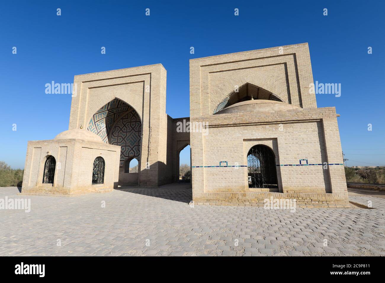 Askhab Mausoleums in Merv, Turkmenistan. Timurid-era shrine to Dhar al-Ghifari and Buraidah al-Aslami. Iwans from Seljuq era rebuilt by the timurids. Stock Photo