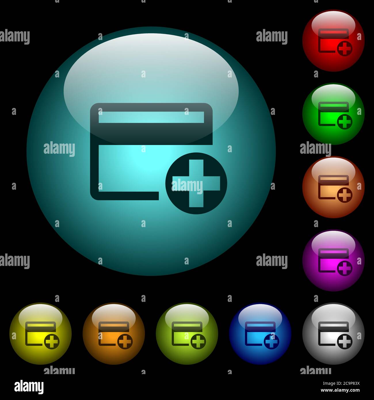 Add new credit card icons in color illuminated spherical glass buttons ...