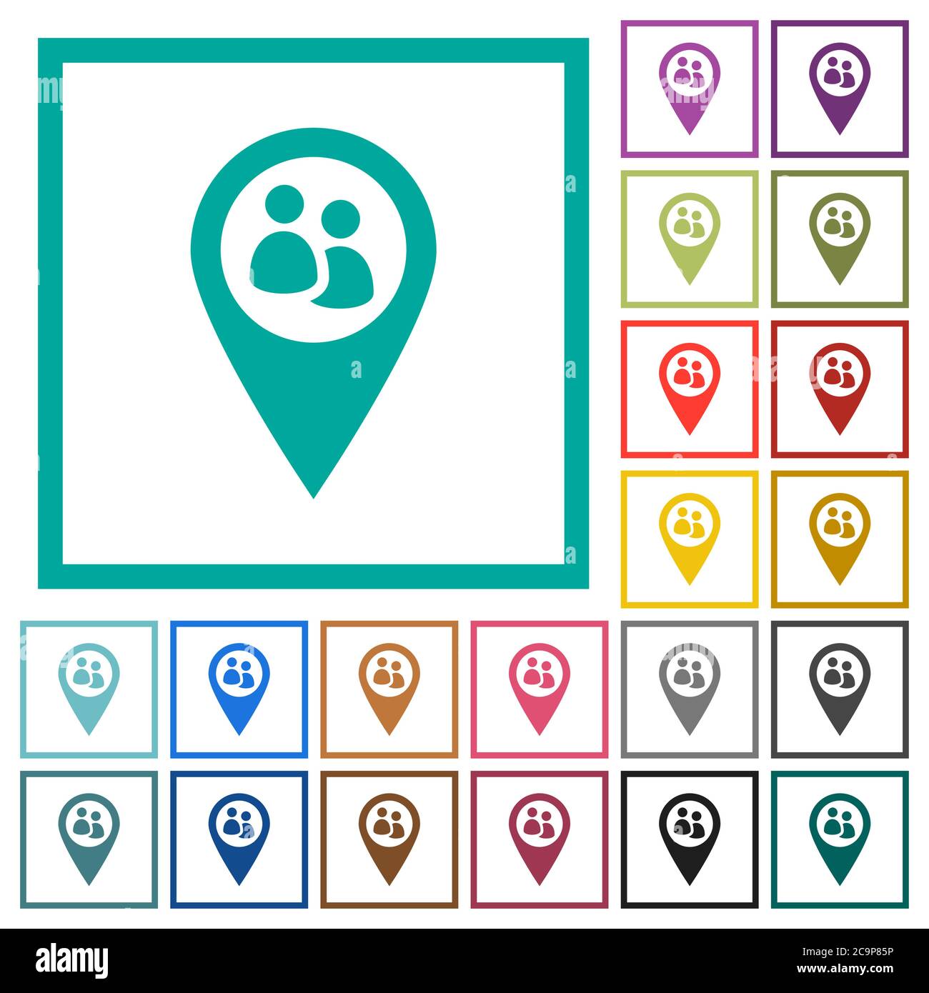 Fleet tracking flat color icons with quadrant frames on white background Stock Vector
