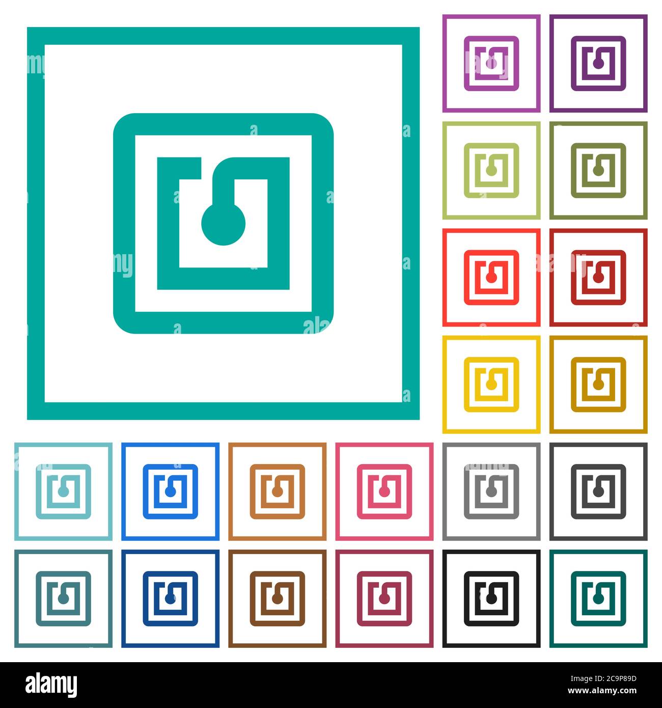 NFC sticker flat color icons with quadrant frames on white background Stock Vector
