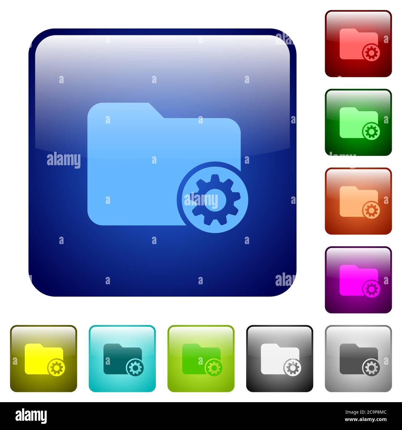 Directory settings icons in rounded square color glossy button set Stock Vector