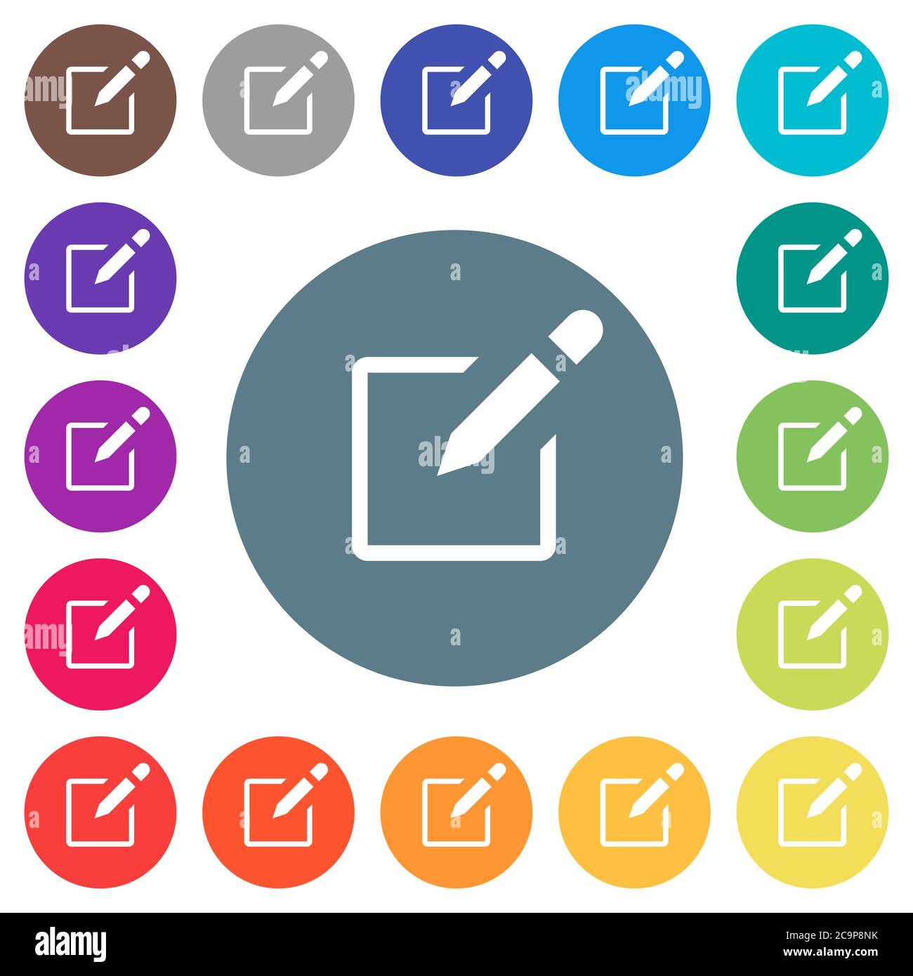 Editbox with pencil flat white icons on round color backgrounds. 17 ...