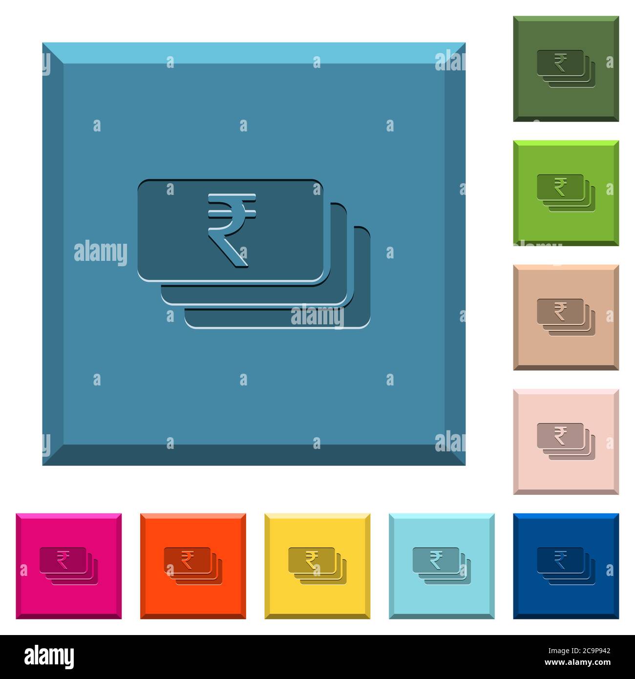 Indian Rupee banknotes engraved icons on edged square buttons in ...