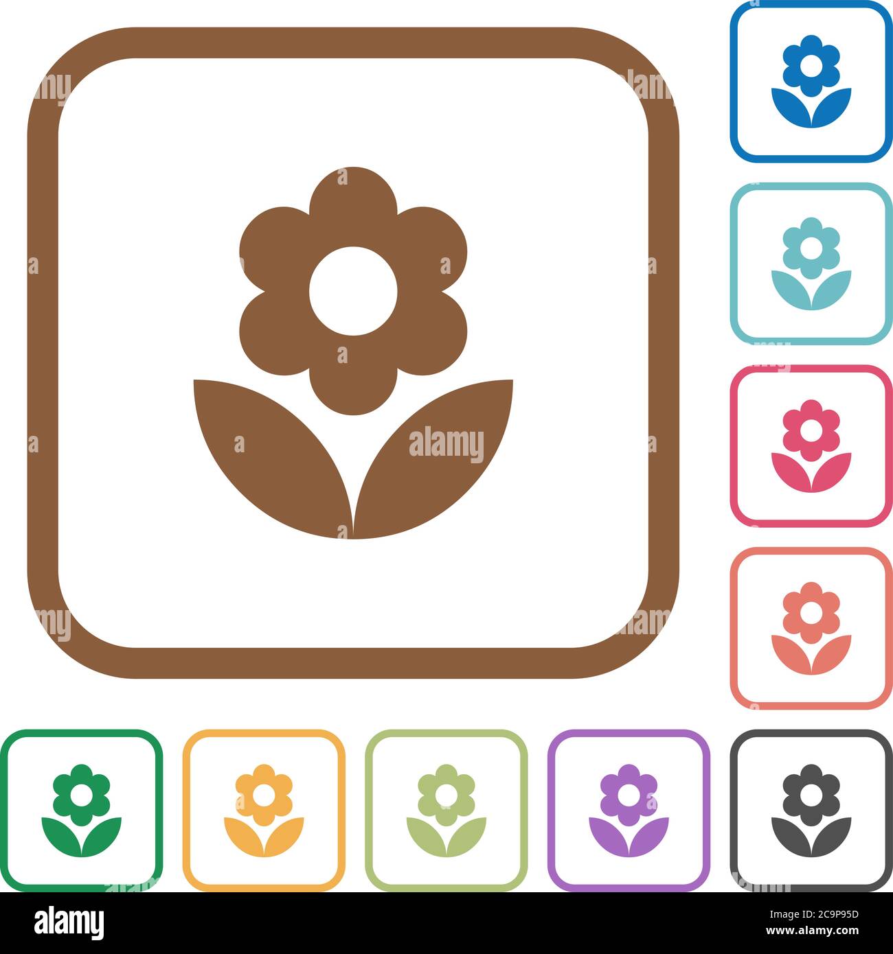 Flower simple icons in color rounded square frames on white background ...