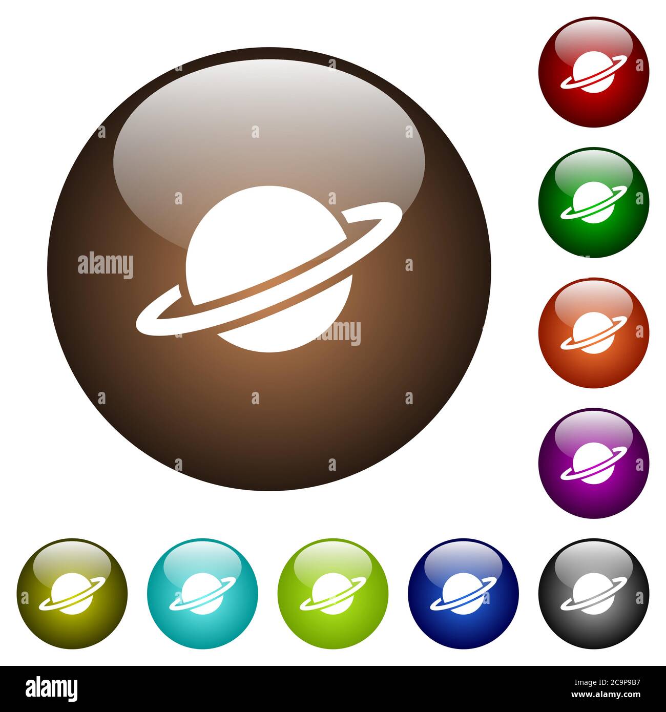 Planet white icons on round color glass buttons Stock Vector