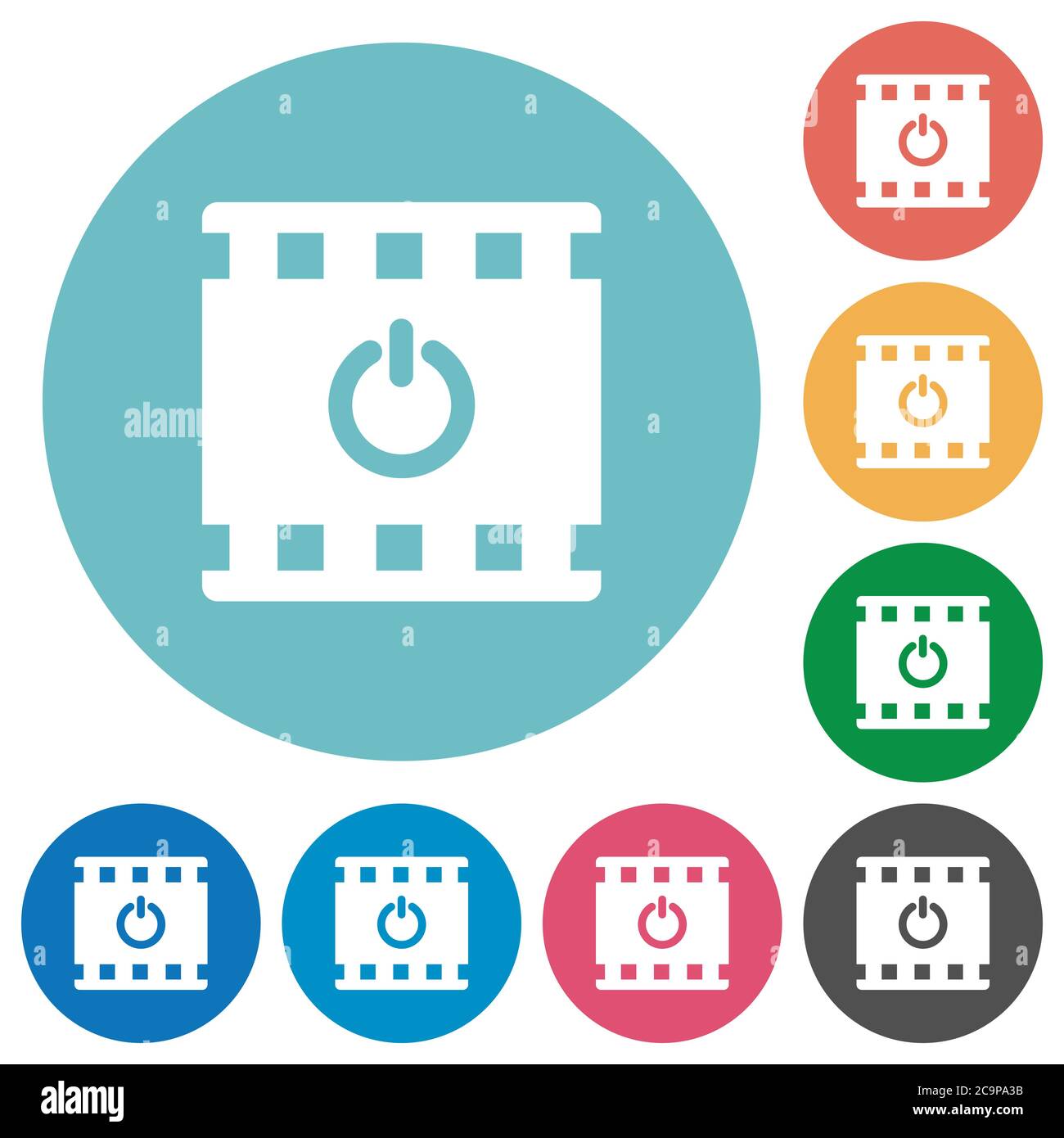 End movie flat white icons on round color backgrounds Stock Vector