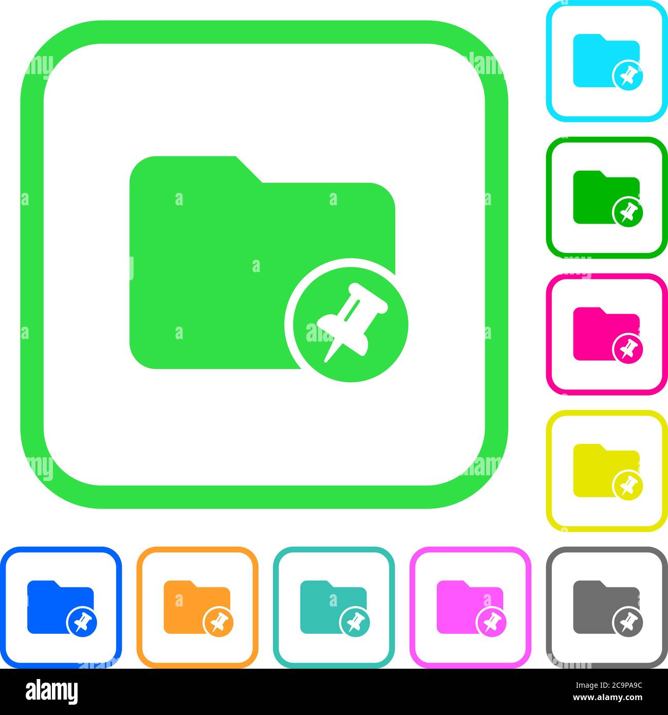 Pin directory vivid colored flat icons in curved borders on white background Stock Vector
