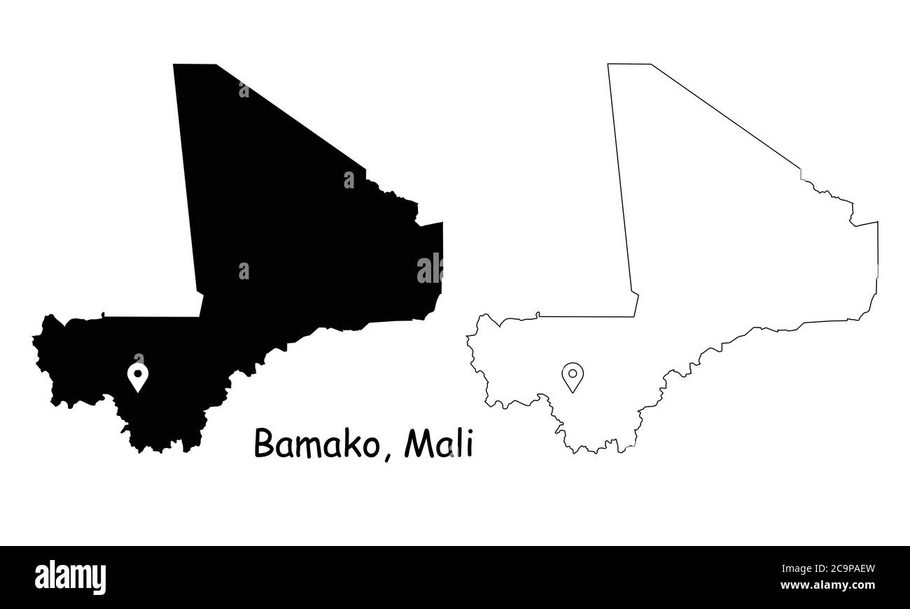 Bamako Mali. Detailed Country Map with Location Pin on Capital City