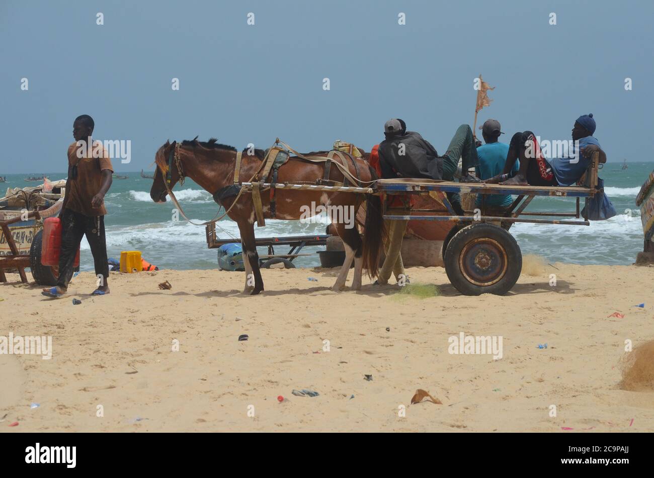 A horse cart in Lompoul beach, a fishing village in Senegal’s northern coast Stock Photo