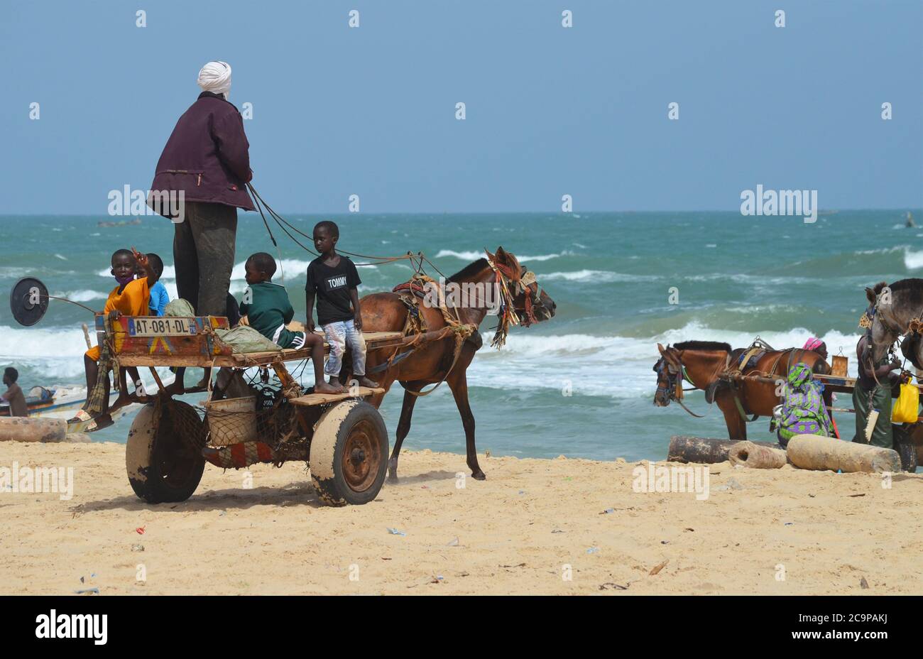 A horse cart in Lompoul beach, a fishing village in Senegal’s northern coast Stock Photo