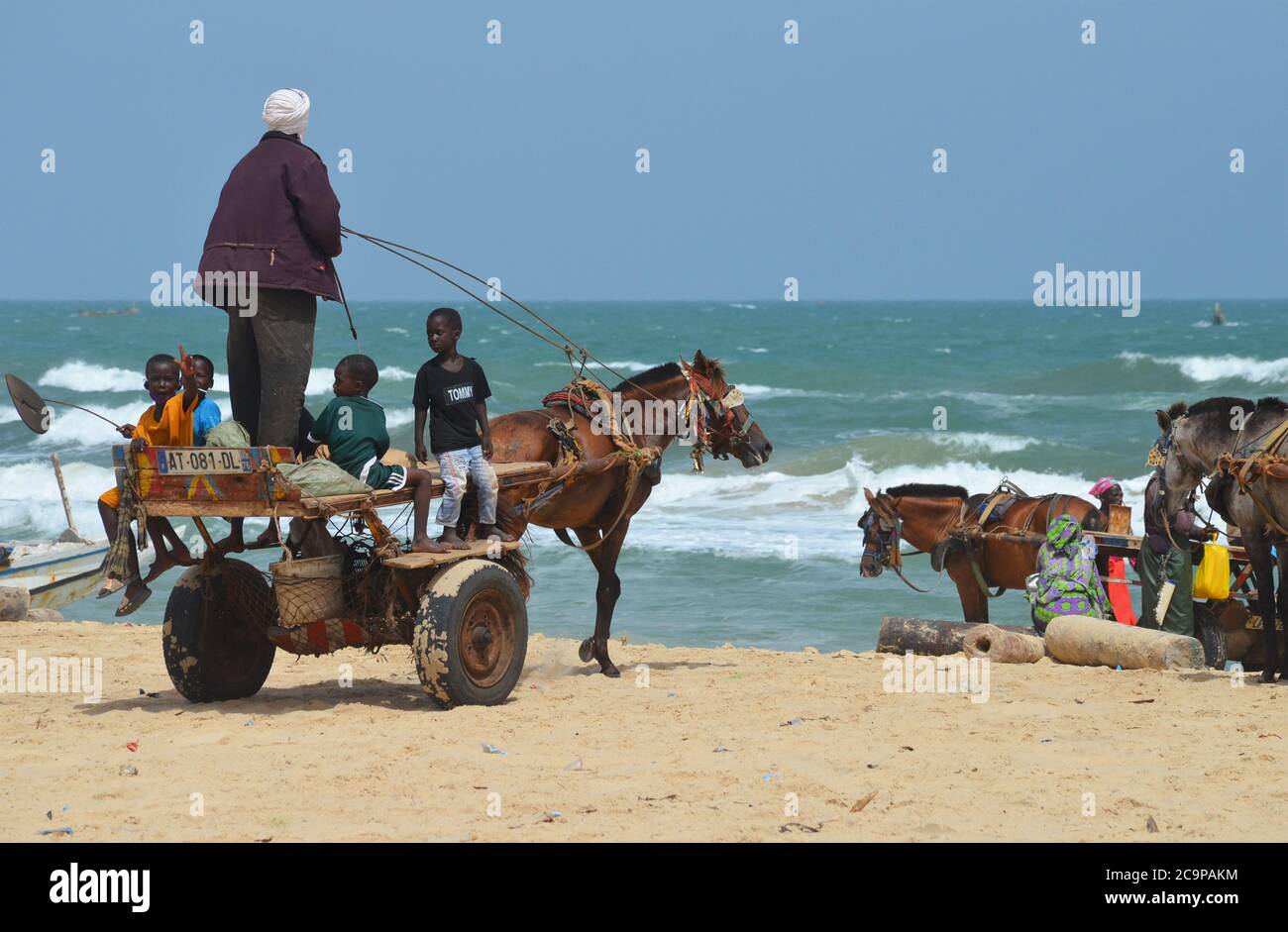 A horse cart in Lompoul beach, a fishing village in Senegal’s northern coast Stock Photo