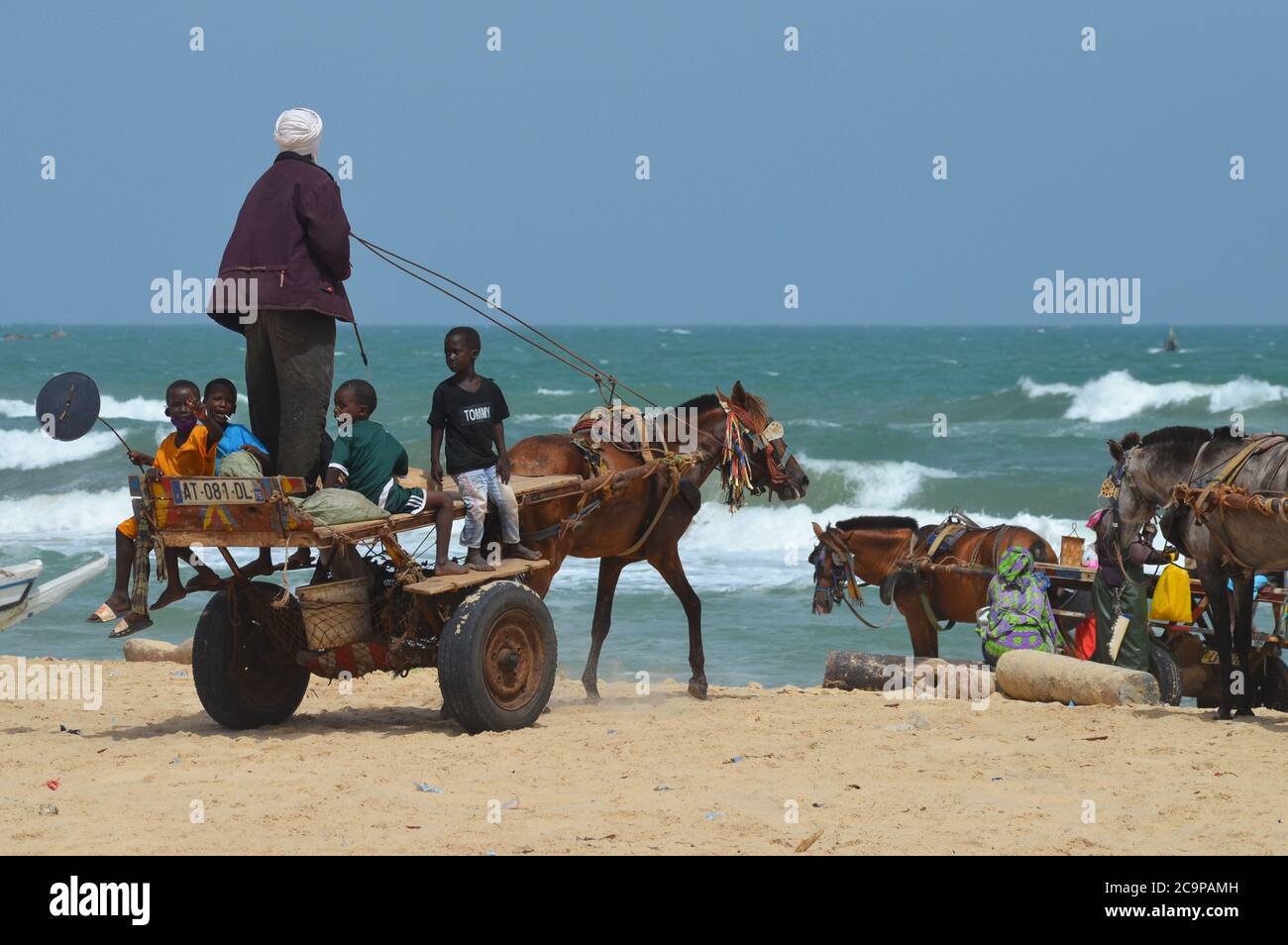 A horse cart in Lompoul beach, a fishing village in Senegal’s northern coast Stock Photo