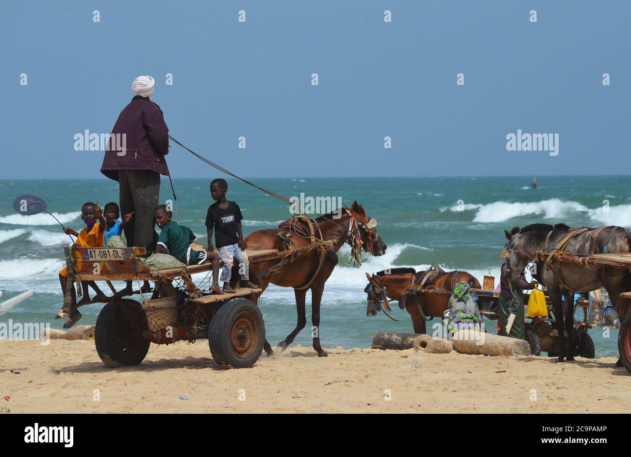 A horse cart in Lompoul beach, a fishing village in Senegal’s northern coast Stock Photo