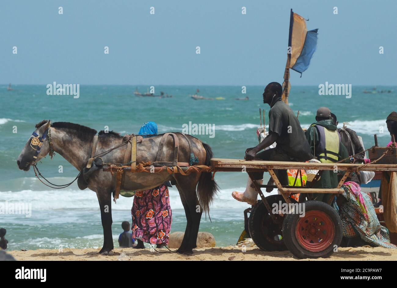 A horse cart in Lompoul beach, a fishing village in Senegal’s northern coast Stock Photo