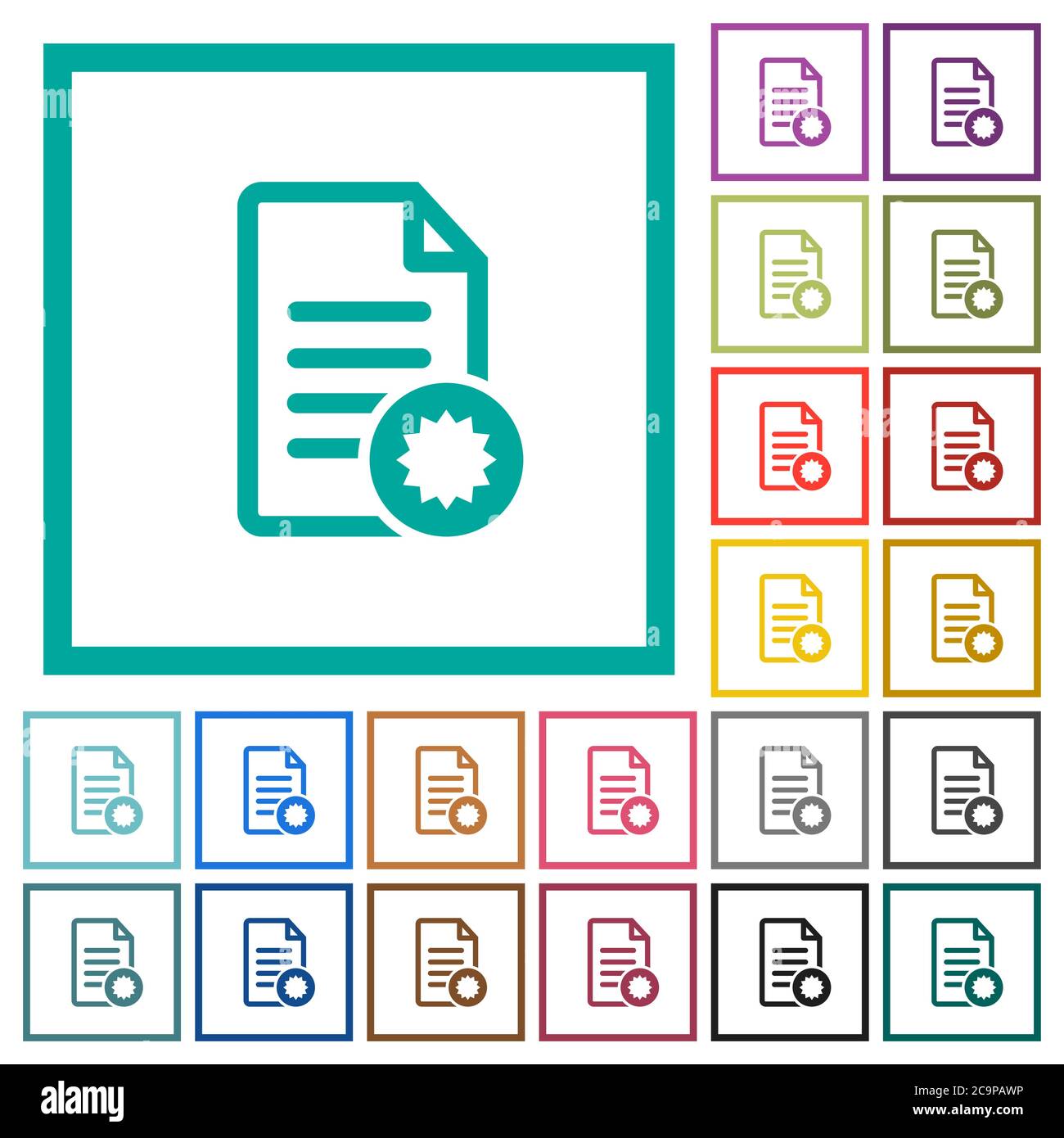 Document certificate flat color icons with quadrant frames on white background Stock Vector