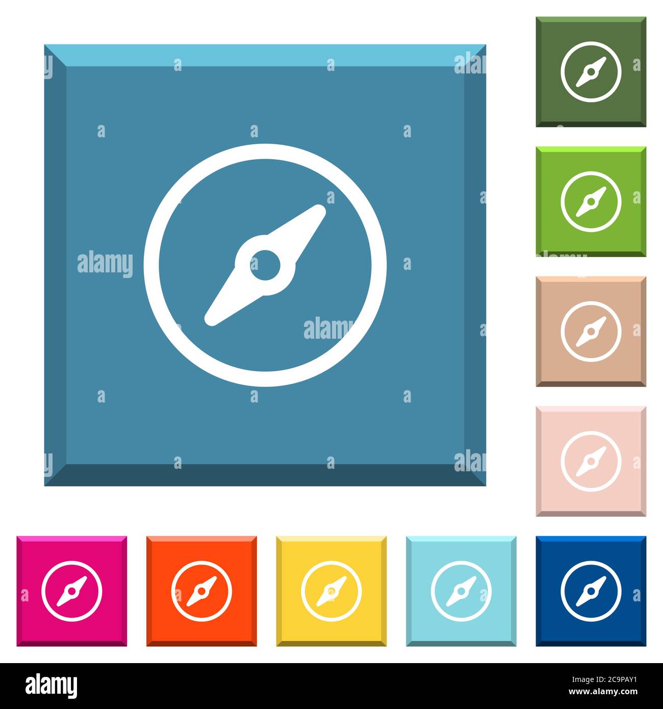 Simple compass white icons on edged square buttons in various trendy ...