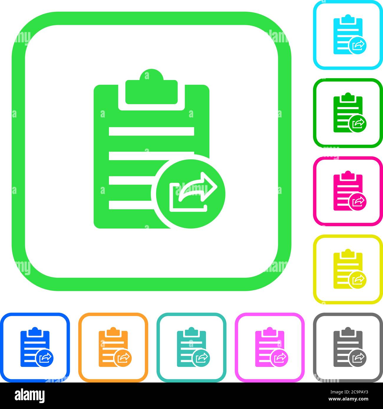 Export note vivid colored flat icons in curved borders on white background Stock Vector