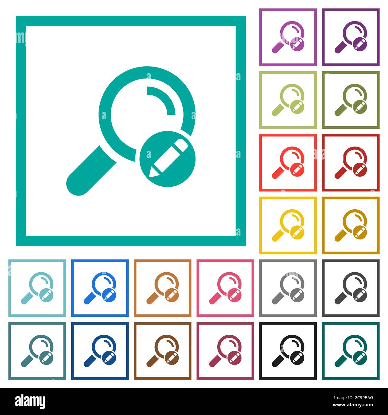 Edit search terms flat color icons with quadrant frames on white background Stock Vector