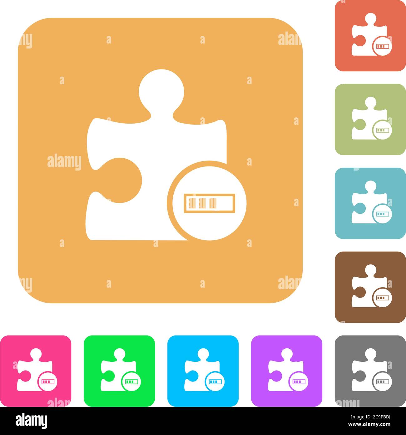 Plugin processing flat icons on rounded square vivid color backgrounds. Stock Vector