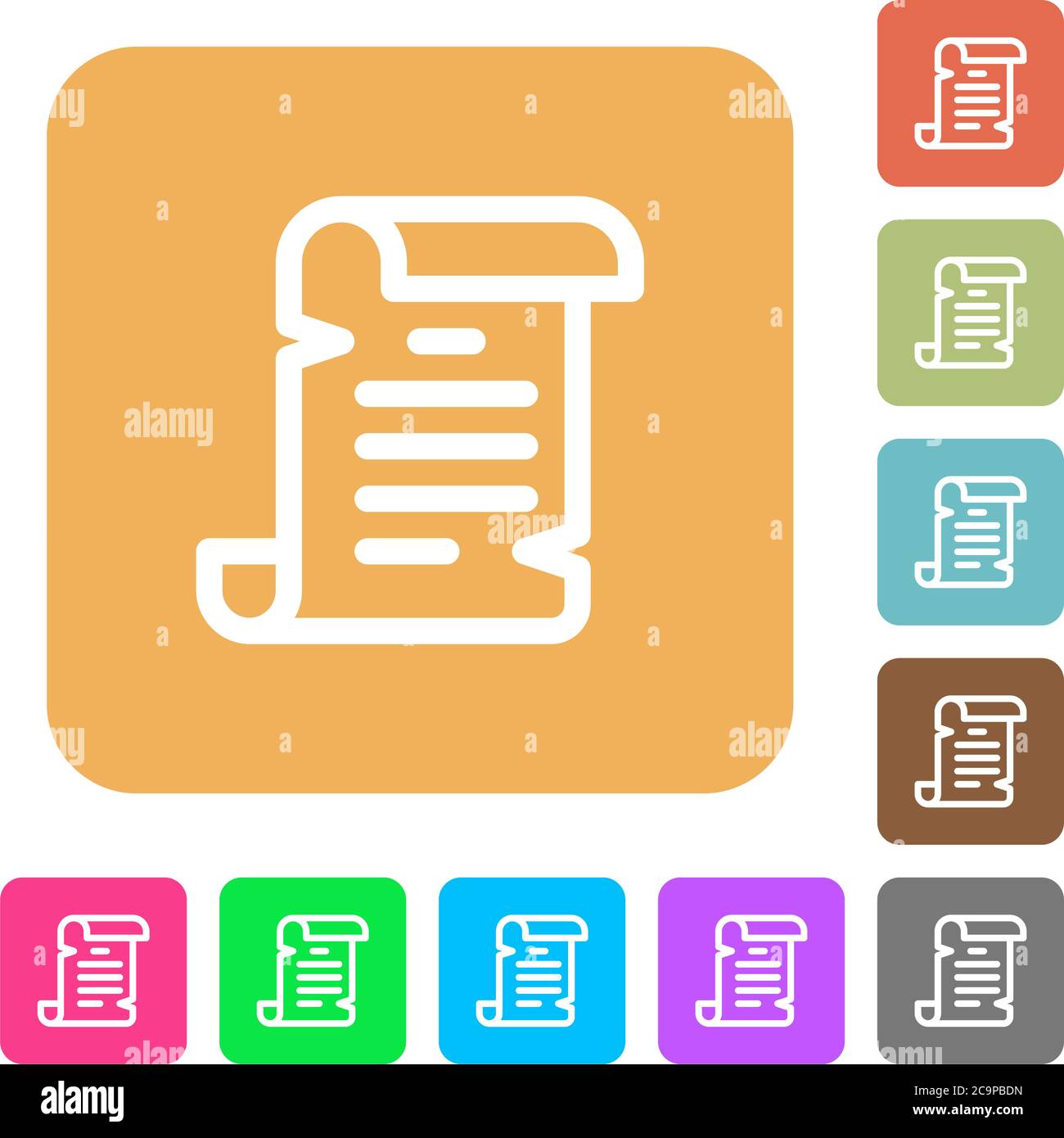 Paper scroll flat icons on rounded square vivid color backgrounds Stock ...