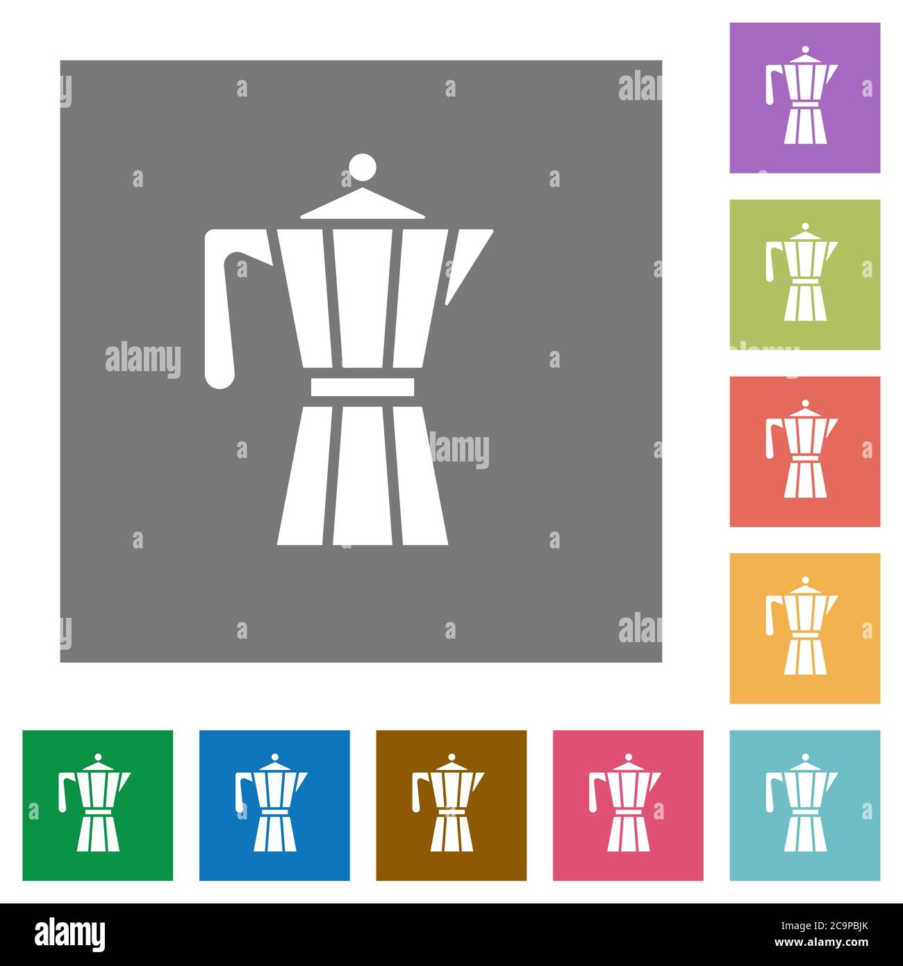 Coffee maker flat icons on simple color square backgrounds Stock Vector ...