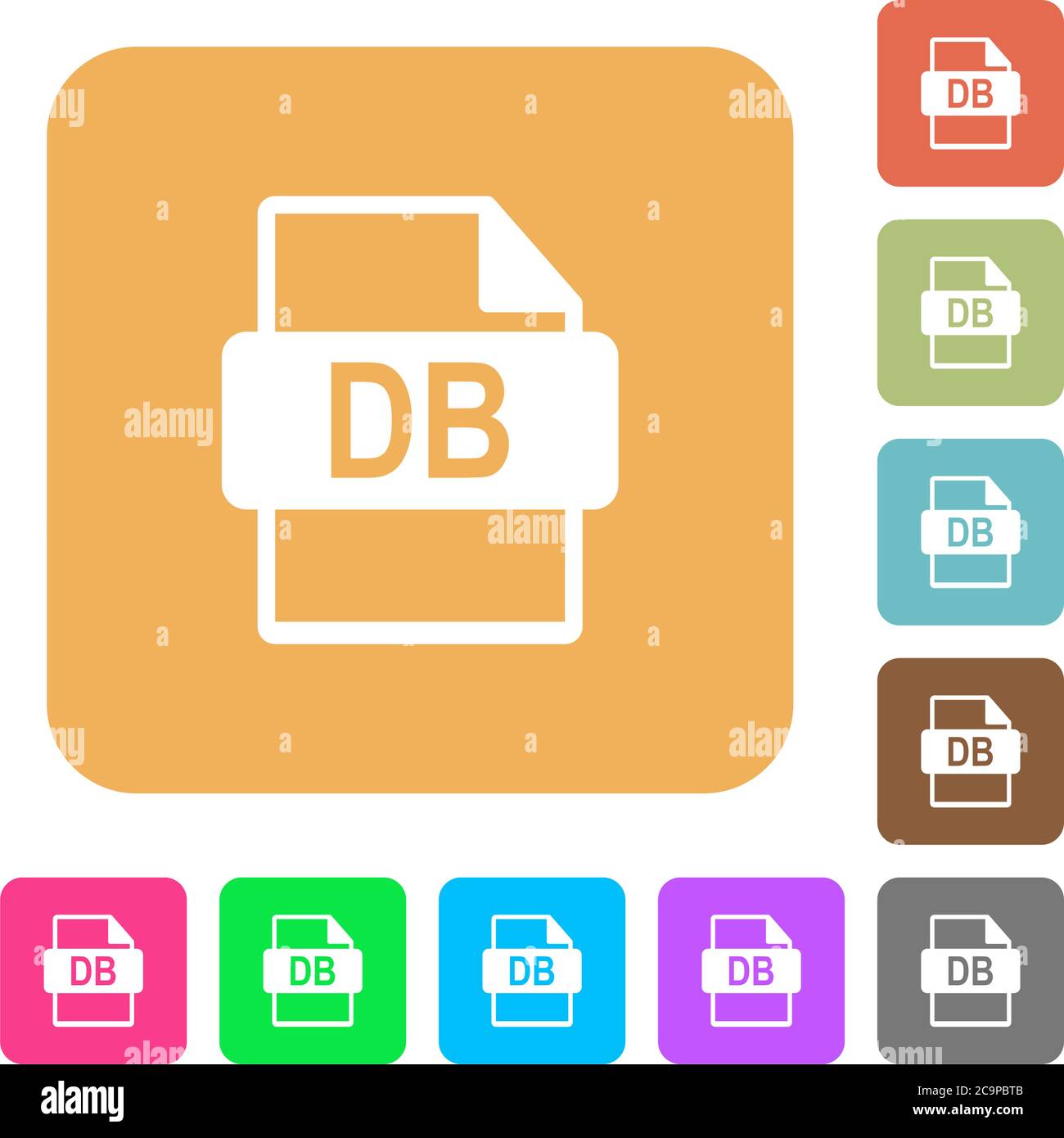 DB file format flat icons on rounded square vivid color backgrounds. Stock Vector