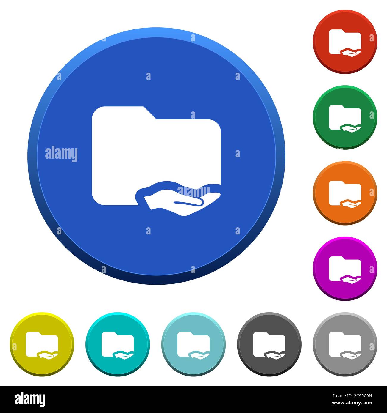 Shared folder round color beveled buttons with smooth surfaces and flat white icons Stock Vector