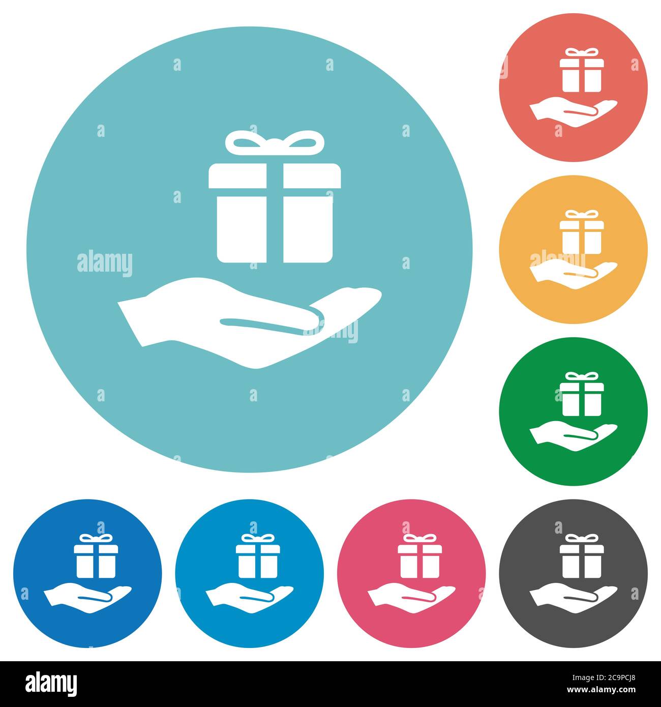 Gifting flat white icons on round color backgrounds Stock Vector Image ...