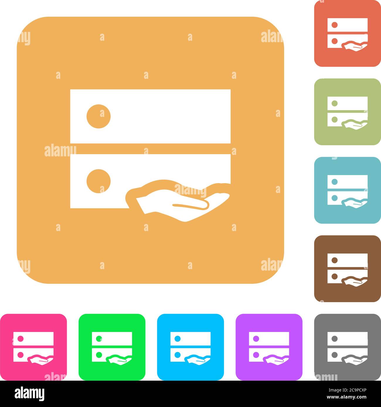 Shared drive flat icons on rounded square vivid color backgrounds. Stock Vector