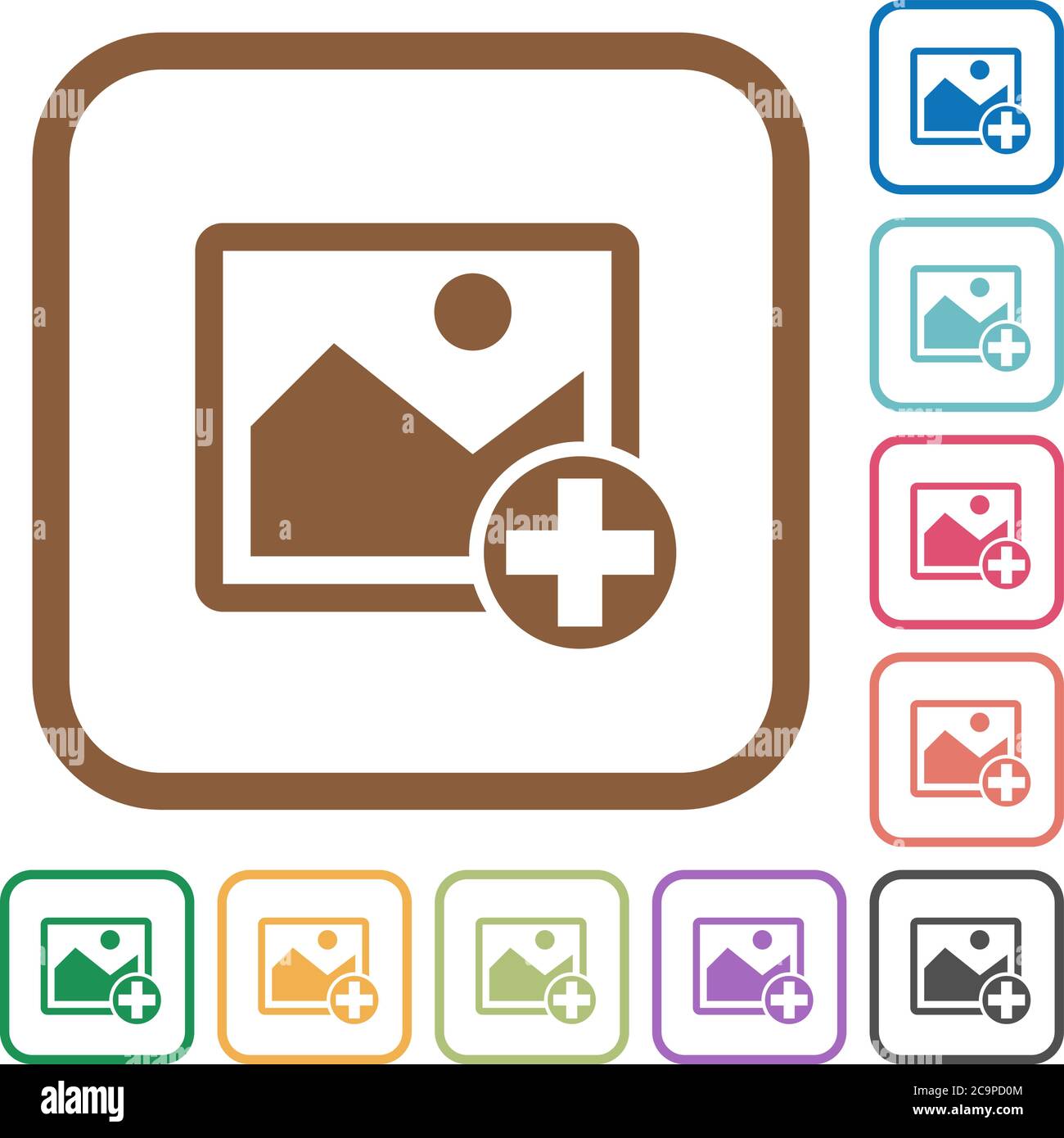 Add new image simple icons in color rounded square frames on white ...