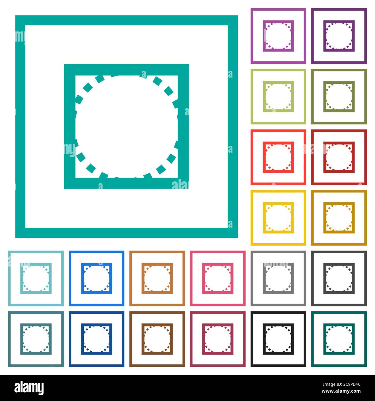 Rounded corner settings flat color icons with quadrant frames on white background Stock Vector