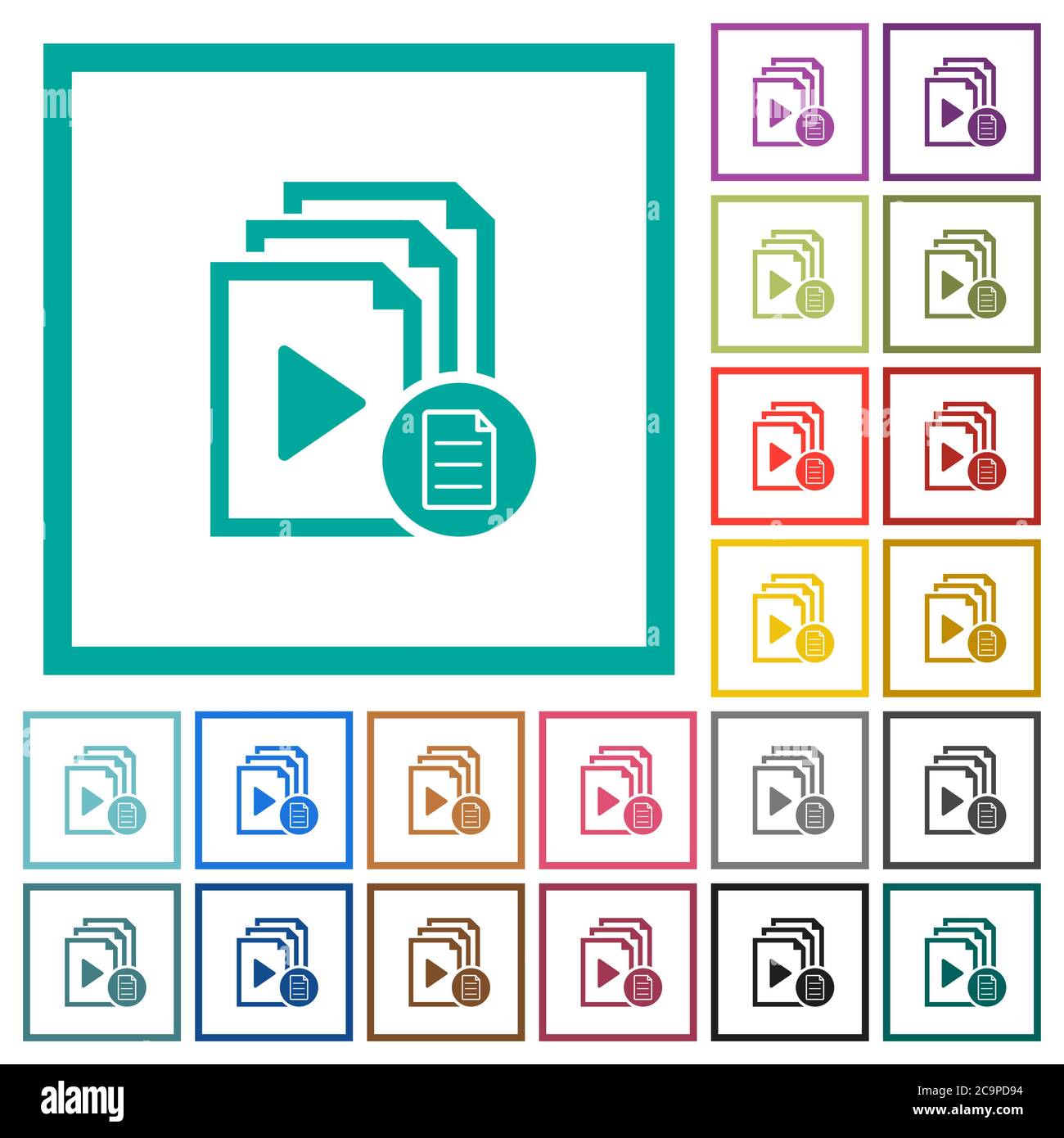 Playlist properties flat color icons with quadrant frames on white ...