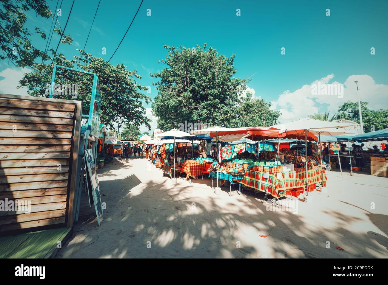 Guadeloupe, FR - February 17, 2019: Colorful street market in Sainte Anne Stock Photo
