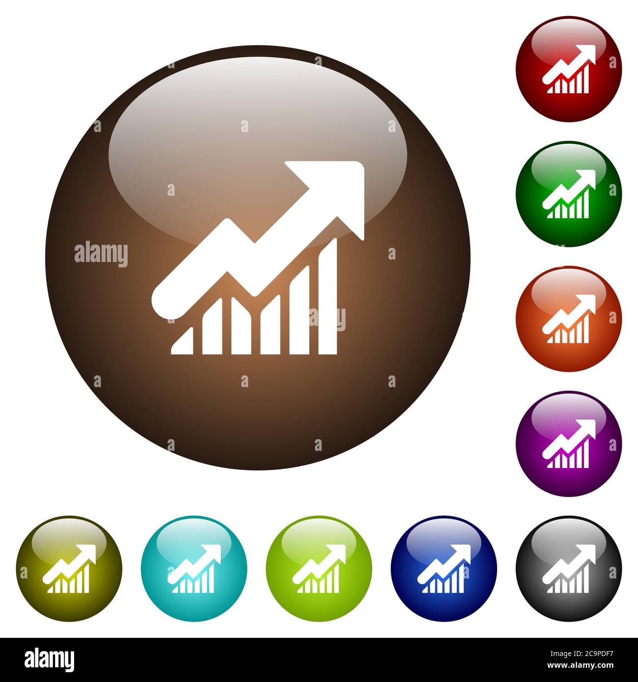 Rising graph white icons on round color glass buttons Stock Vector ...