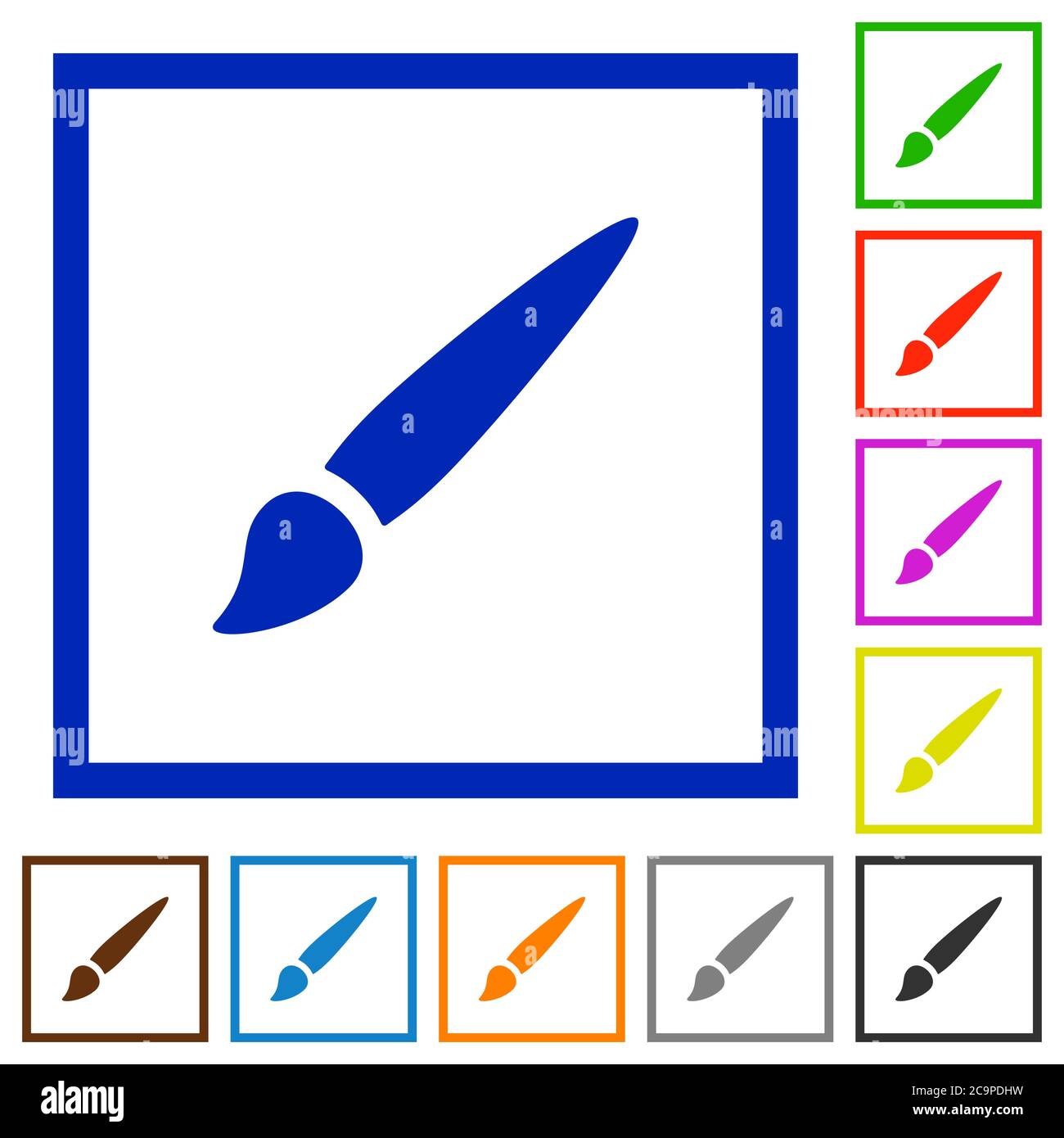 Brush flat color icons in square frames on white background Stock Vector