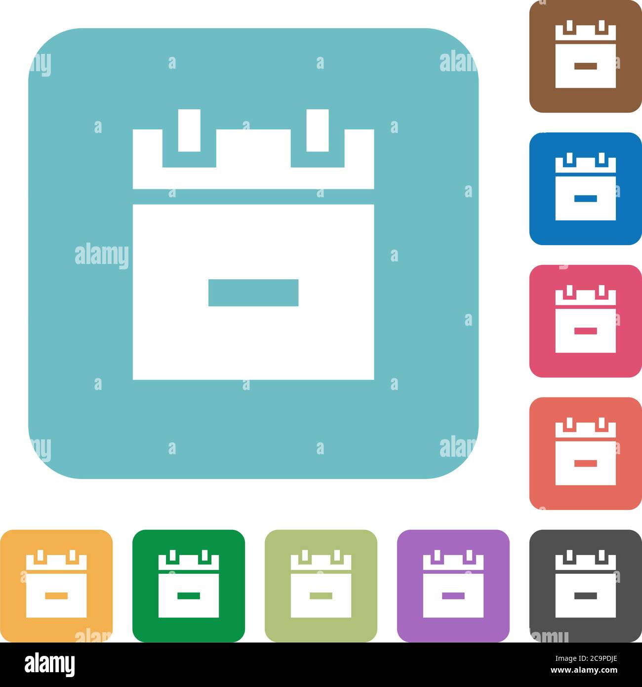 Remove schedule item white flat icons on color rounded square backgrounds Stock Vector