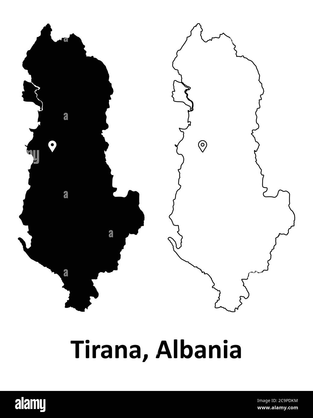 Tirana Albania. Detailed Country Map with Capital City Location Pin
