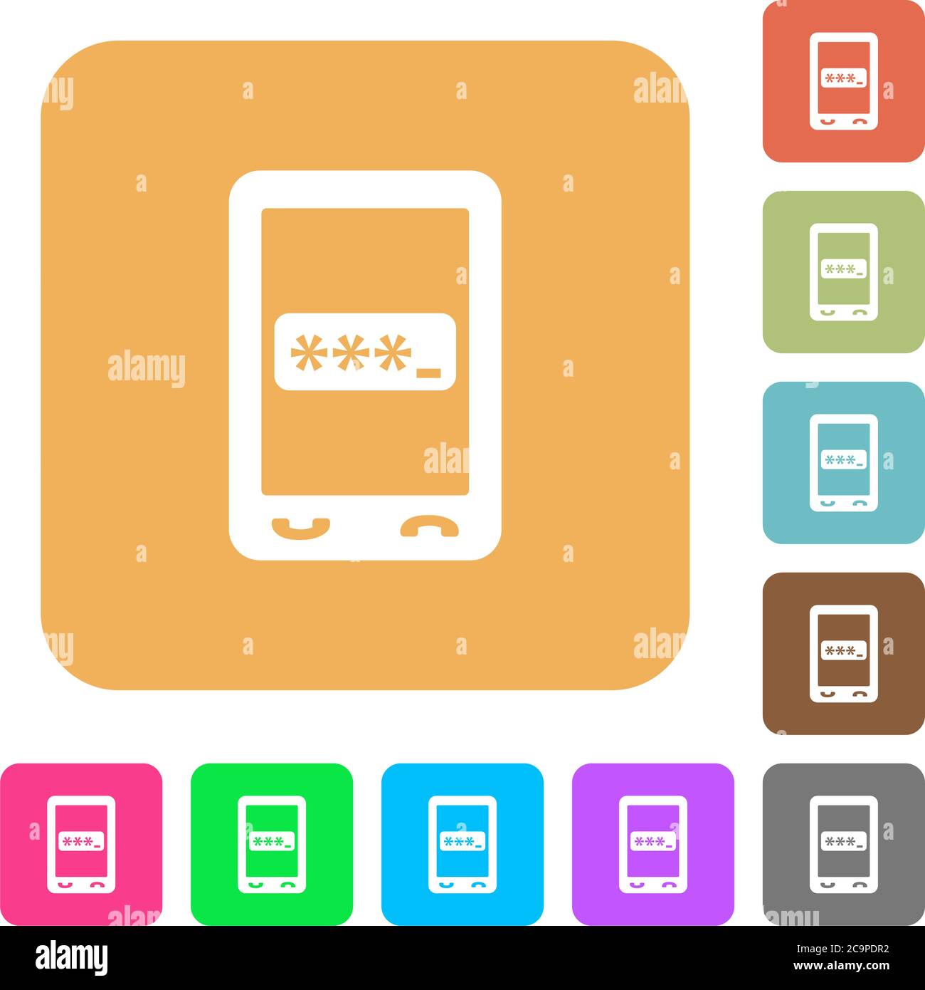 Mobile pin code flat icons on rounded square vivid color backgrounds. Stock Vector