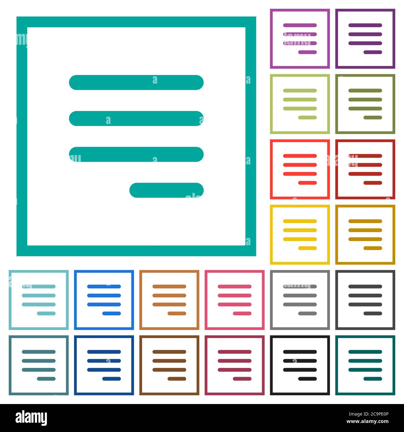 Text align justify last row right flat color icons with quadrant frames ...