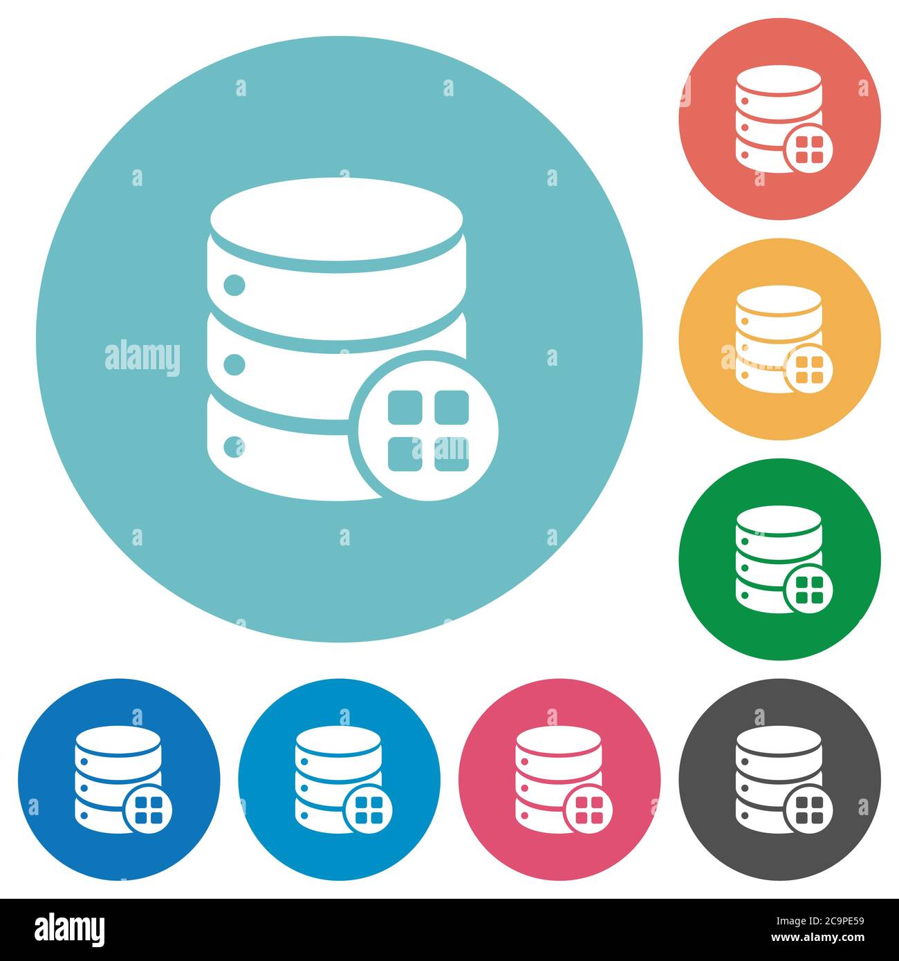 Database modules flat white icons on round color backgrounds Stock Vector