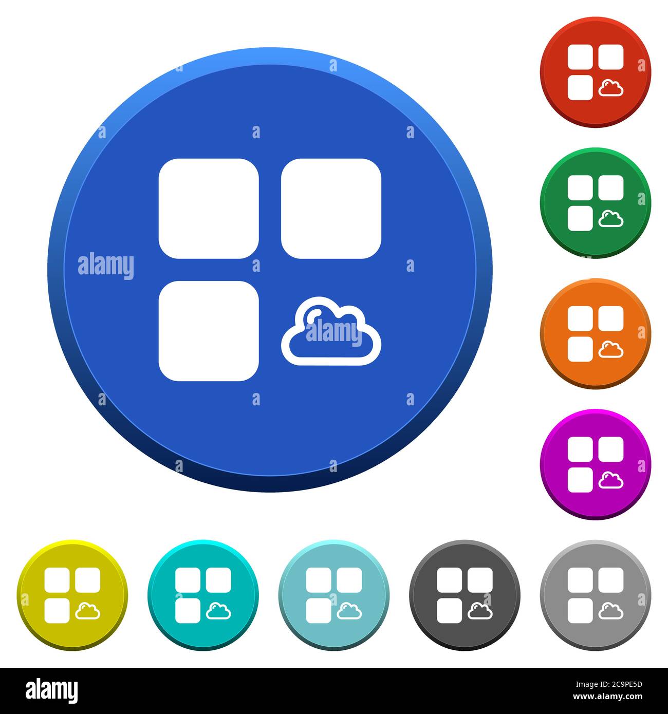 Cloud component round color beveled buttons with smooth surfaces and flat white icons Stock Vector