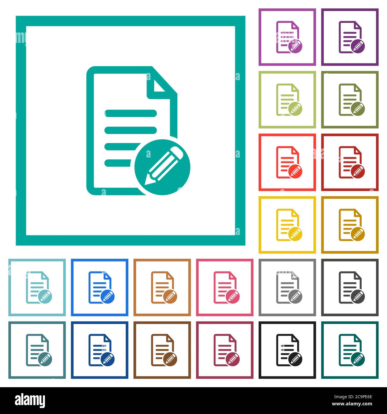 Edit document flat color icons with quadrant frames on white background Stock Vector