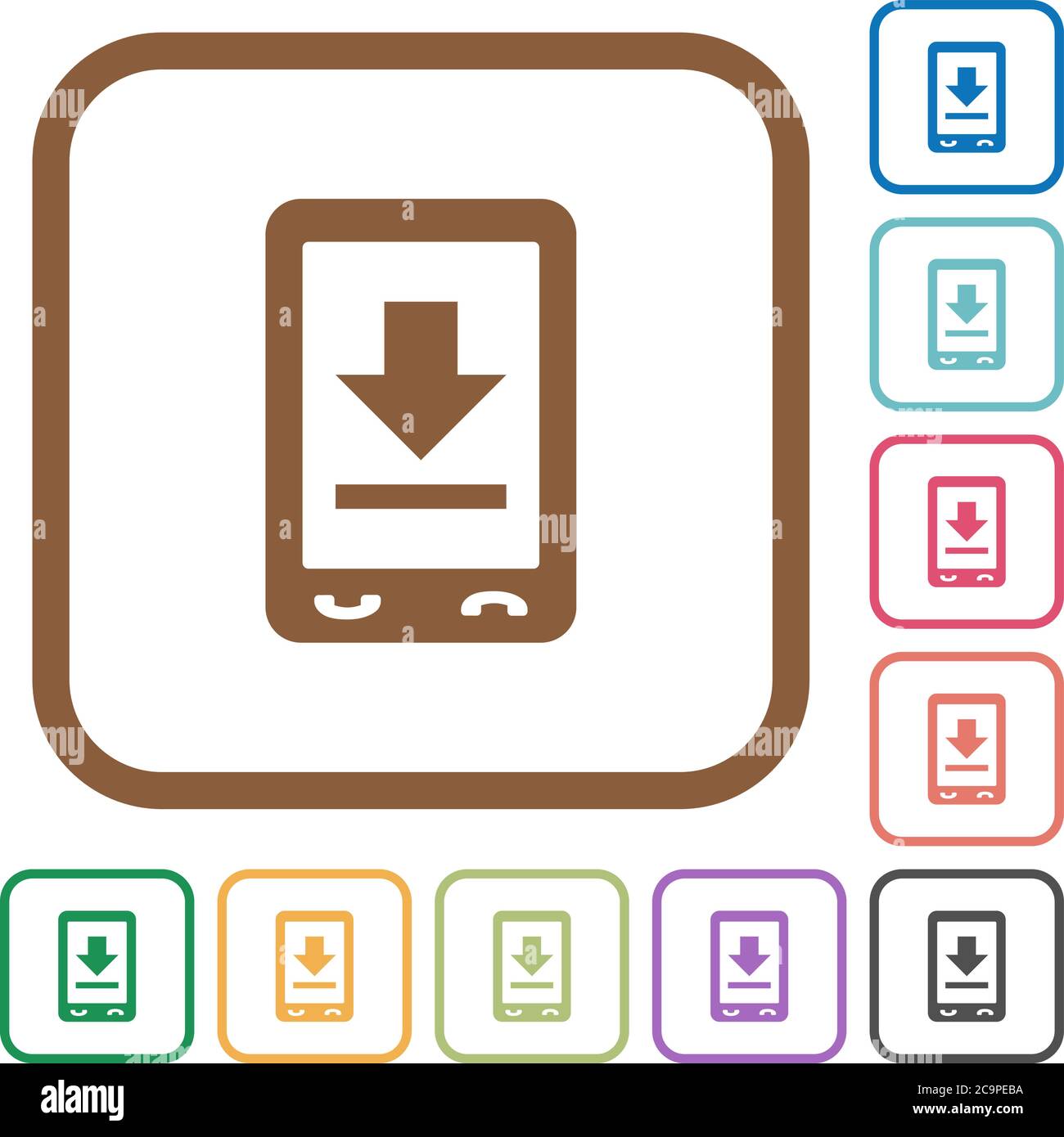Mobile download simple icons in color rounded square frames on white ...