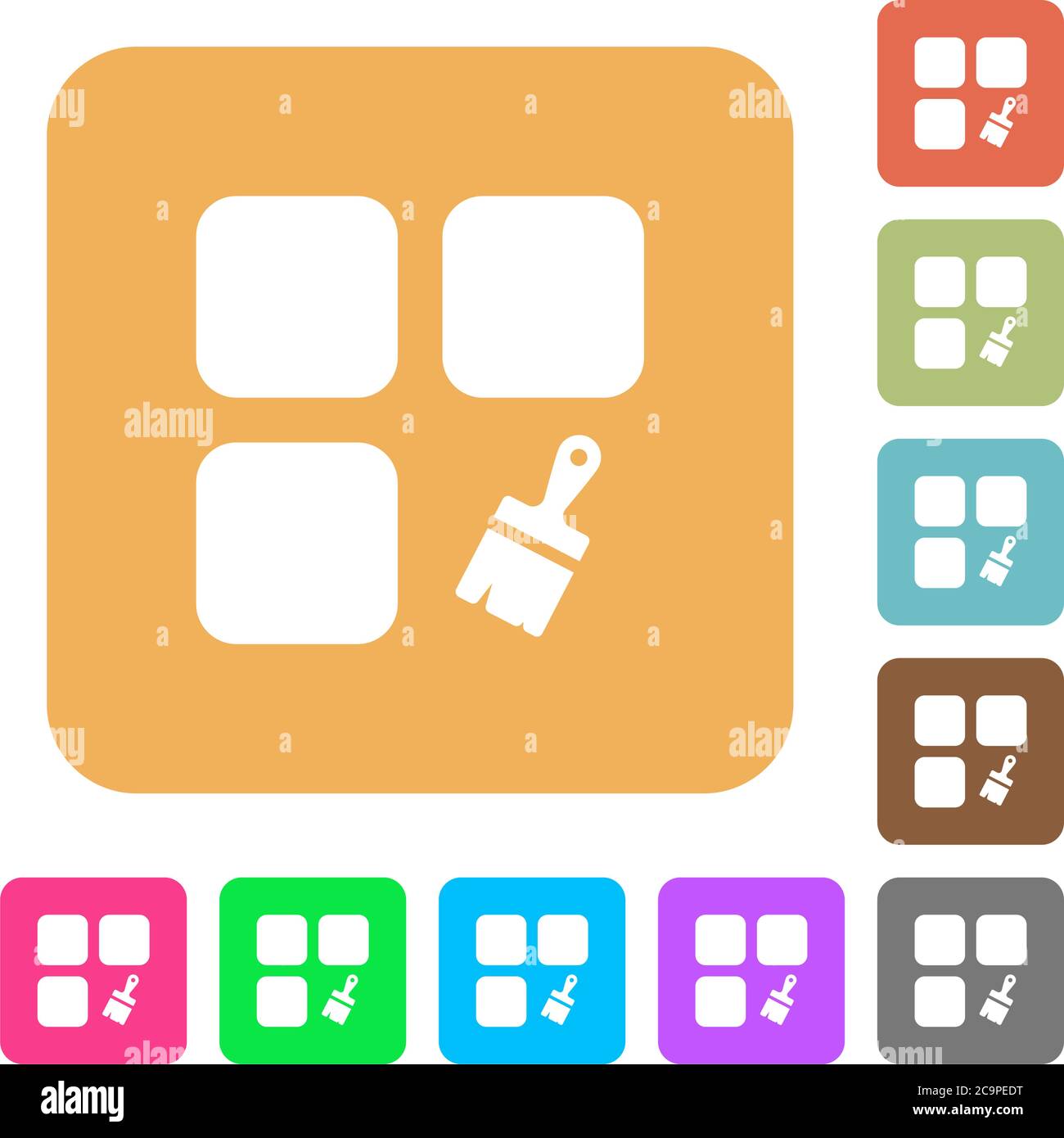 Component paste flat icons on rounded square vivid color backgrounds. Stock Vector