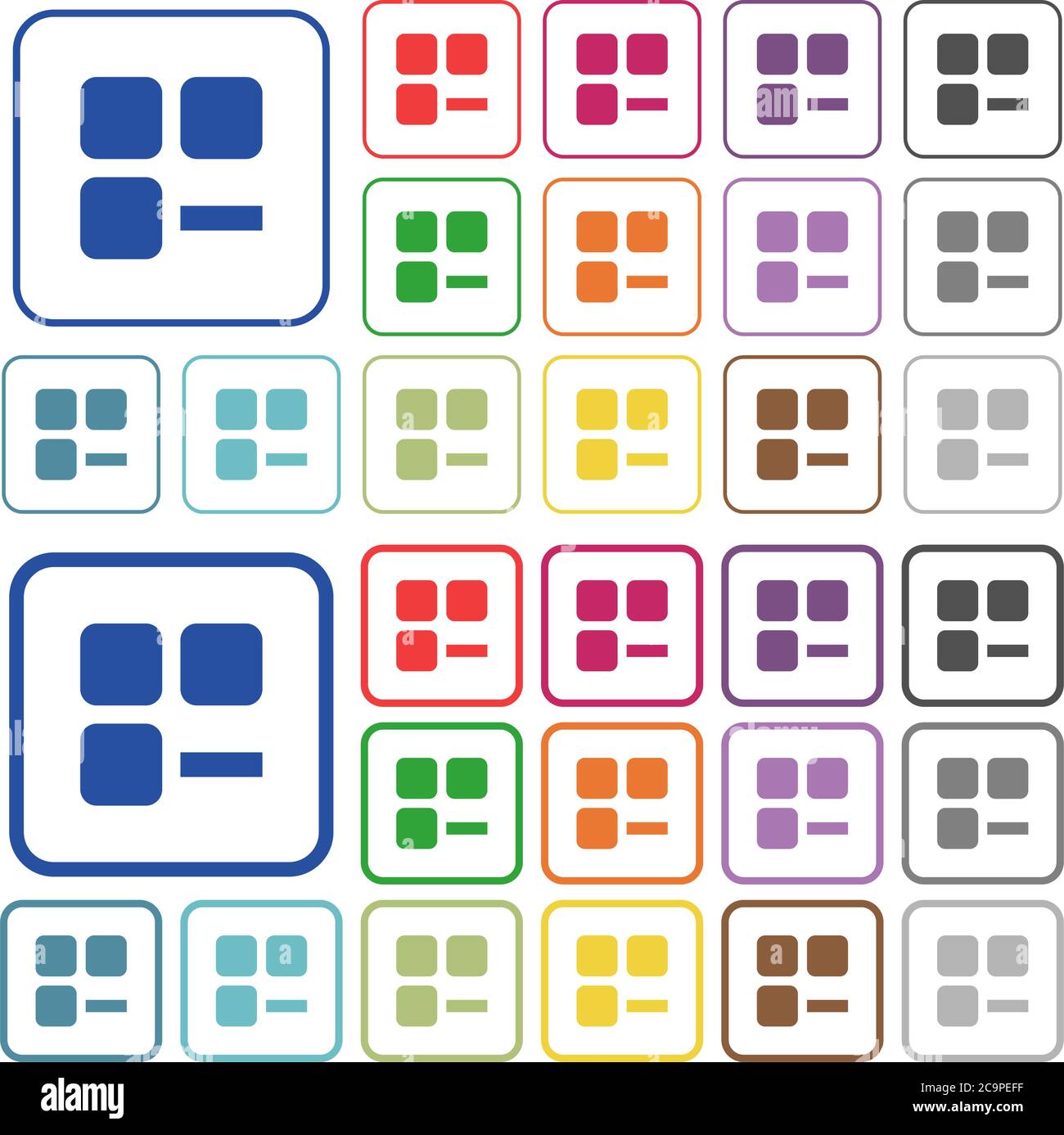 Remove component color flat icons in rounded square frames. Thin and thick versions included. Stock Vector