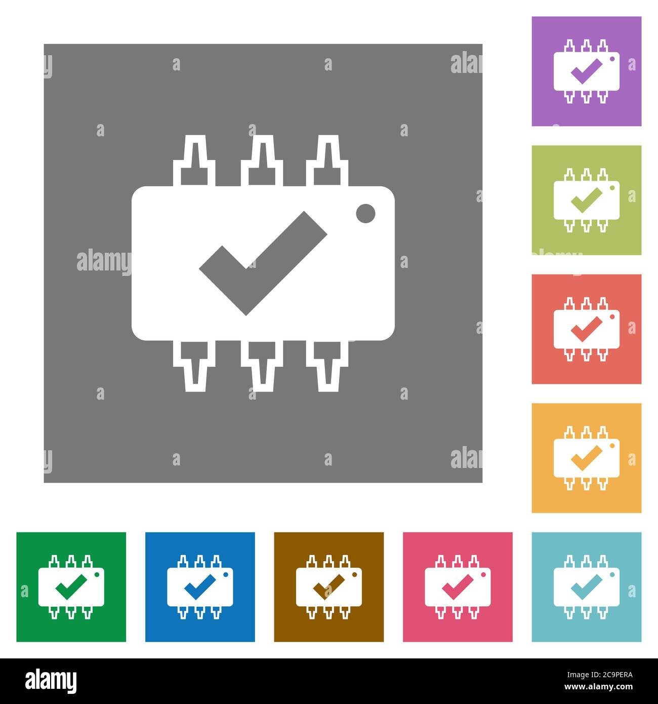 Hardware checked flat icons on simple color square backgrounds Stock ...