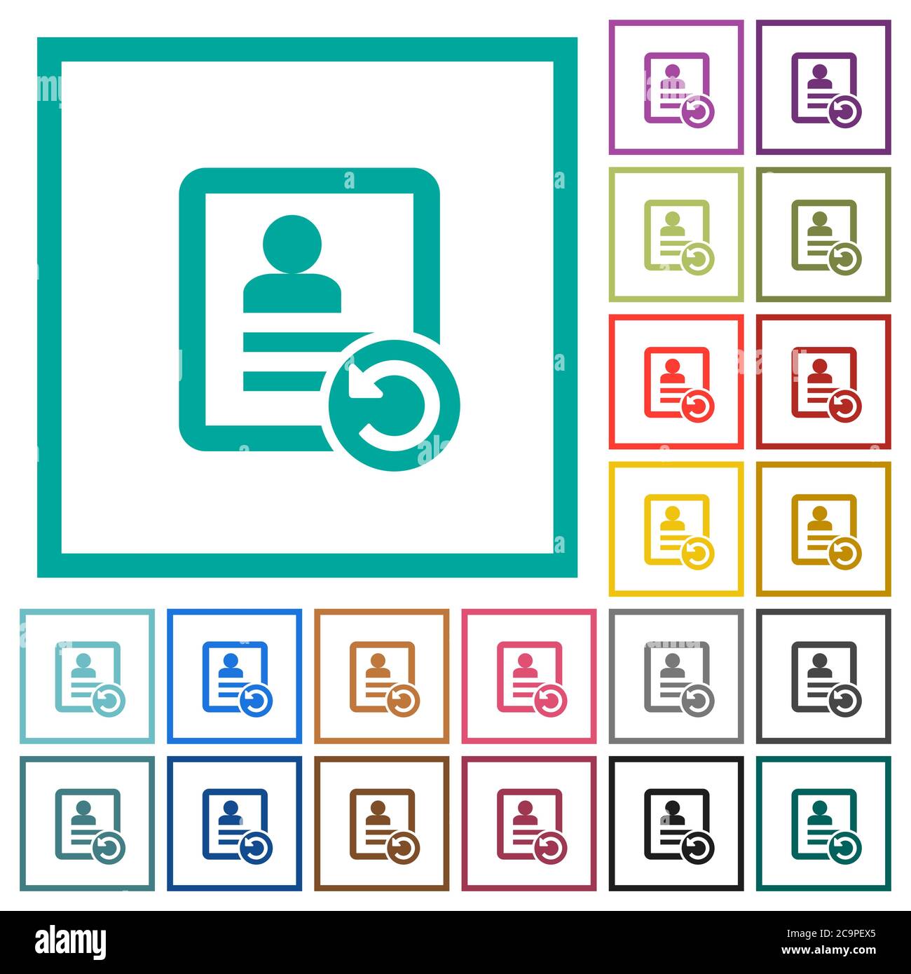 Undo contact changes flat color icons with quadrant frames on white background Stock Vector