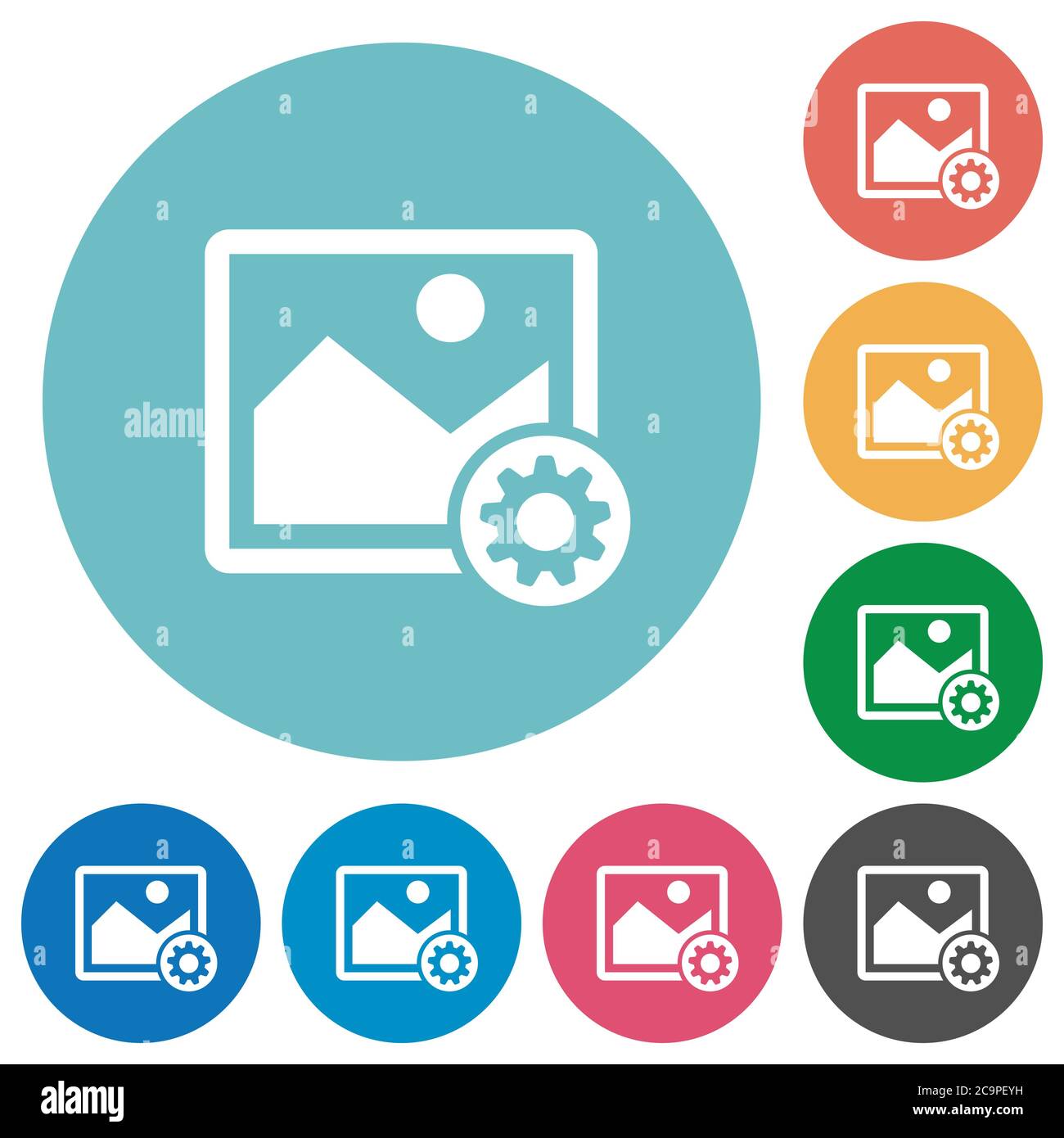 Image settings flat white icons on round color backgrounds Stock Vector