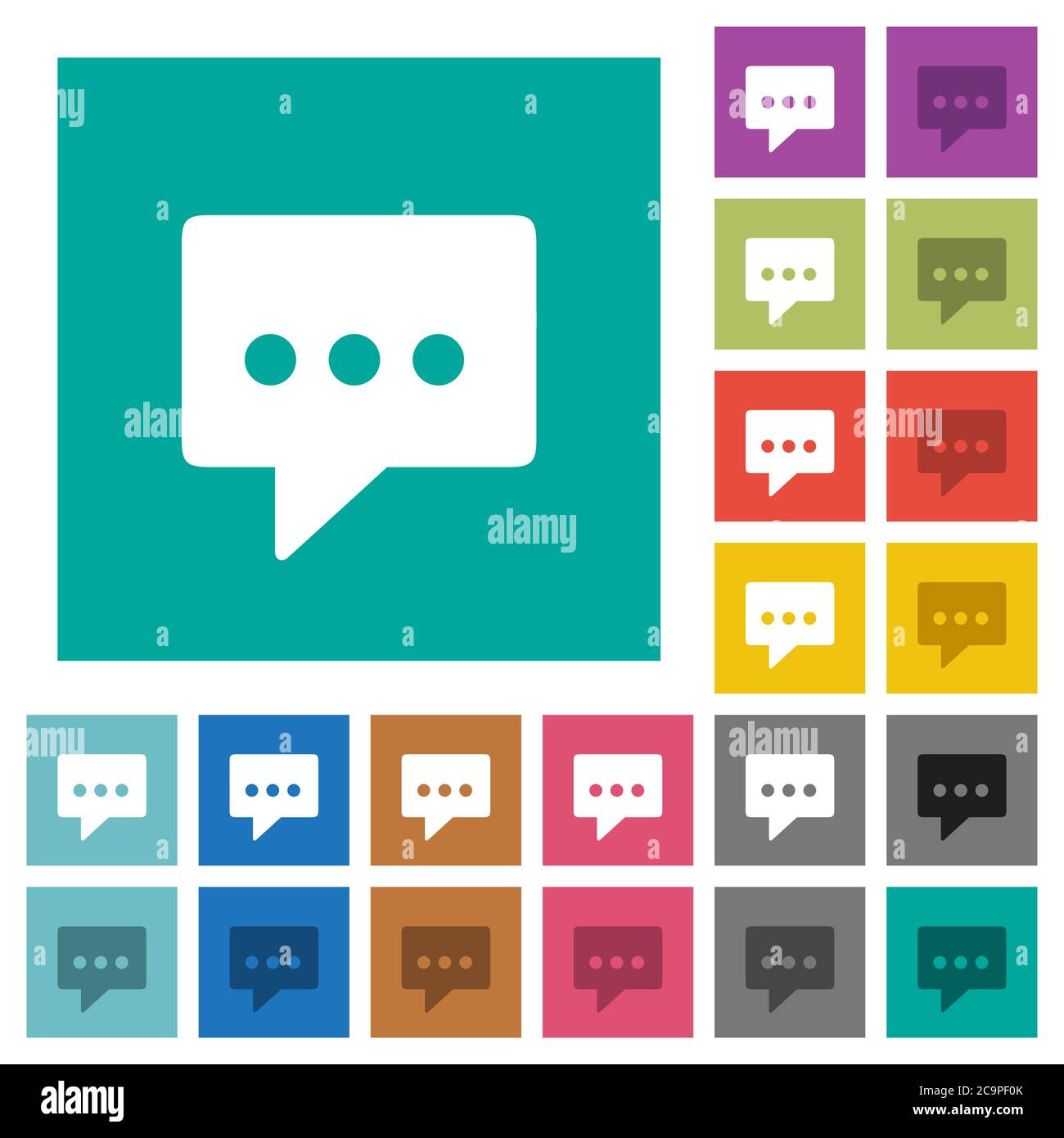 Working chat multi colored flat icons on plain square backgrounds. Included white and darker icon variations for hover or active effects. Stock Vector